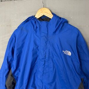 The North Face Mens XXL Blue Black Hooded Rain Jacket Windbreaker Mesh Lined